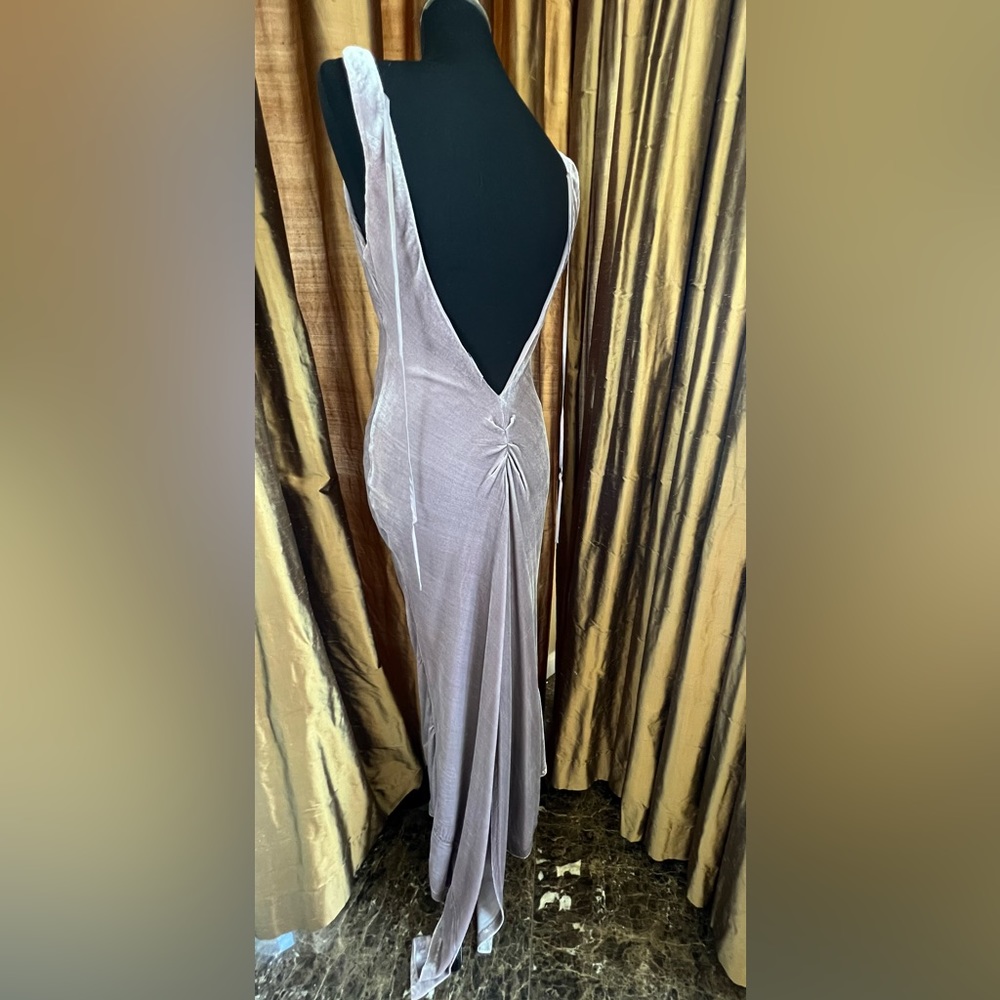 Dove Grey cocktail dress in a combination of silk and rayon.